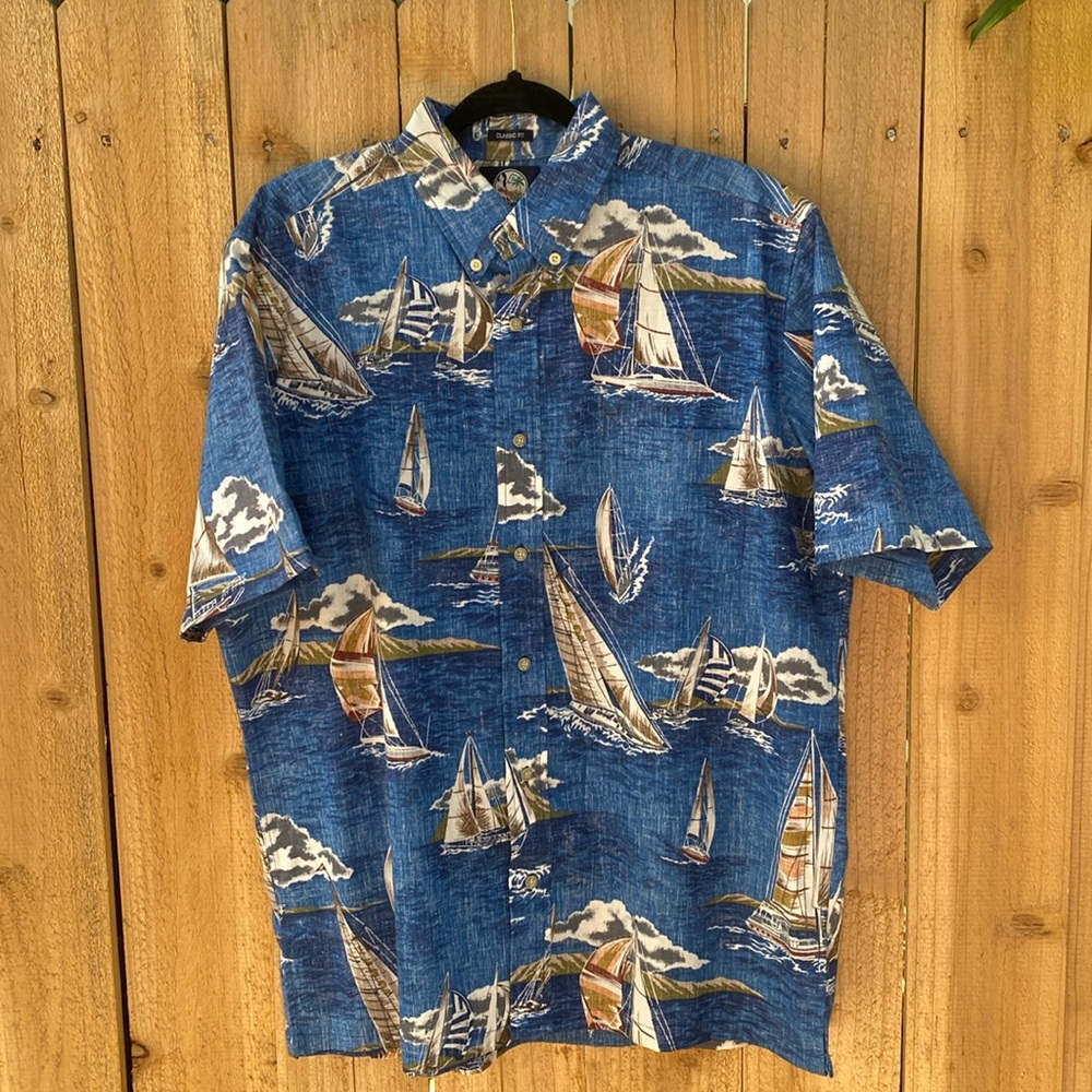 NWOT Mens Reyn Spooner Large Yachting Sailboat Hawaiian Aloha Shirt Classic Fit